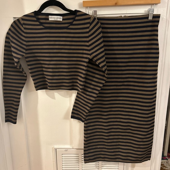 Apiece Apart Stripe knit stretchy cropped skirt set - Picture 1 of 9
